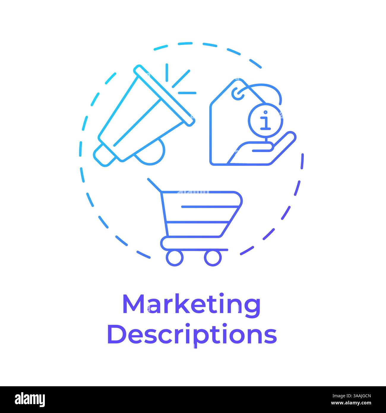 Marketing descriptions blue gradient concept icon Stock Vector