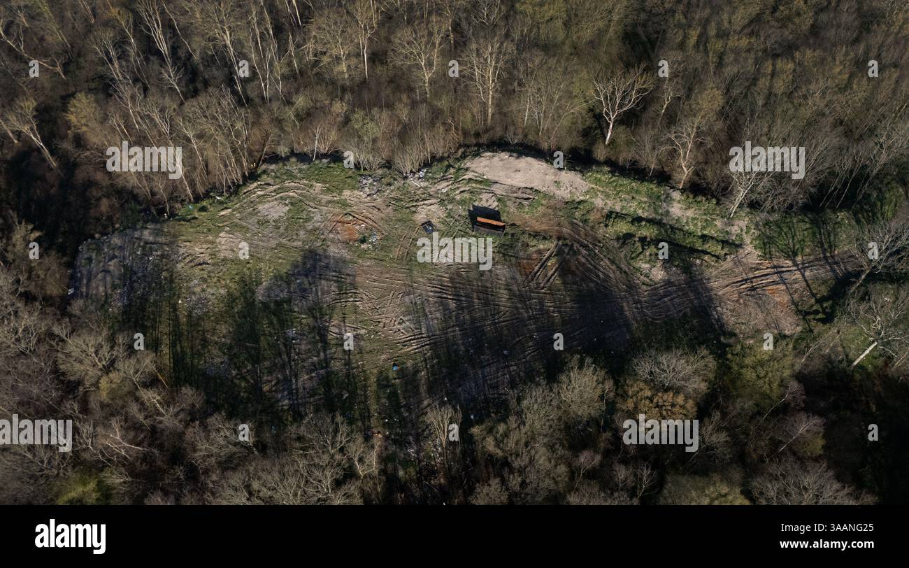 An aerial view of thousands of tonnes of illegal waste dumped within ...