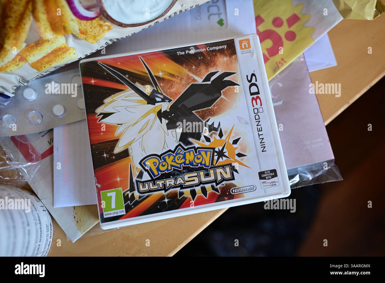 Skånes-Fagerhult, Skåne, Sweden. April 1 2025. Pokemon game for the Nintendo 3DS. Pokemon Ultra Sun. Stock Photo
