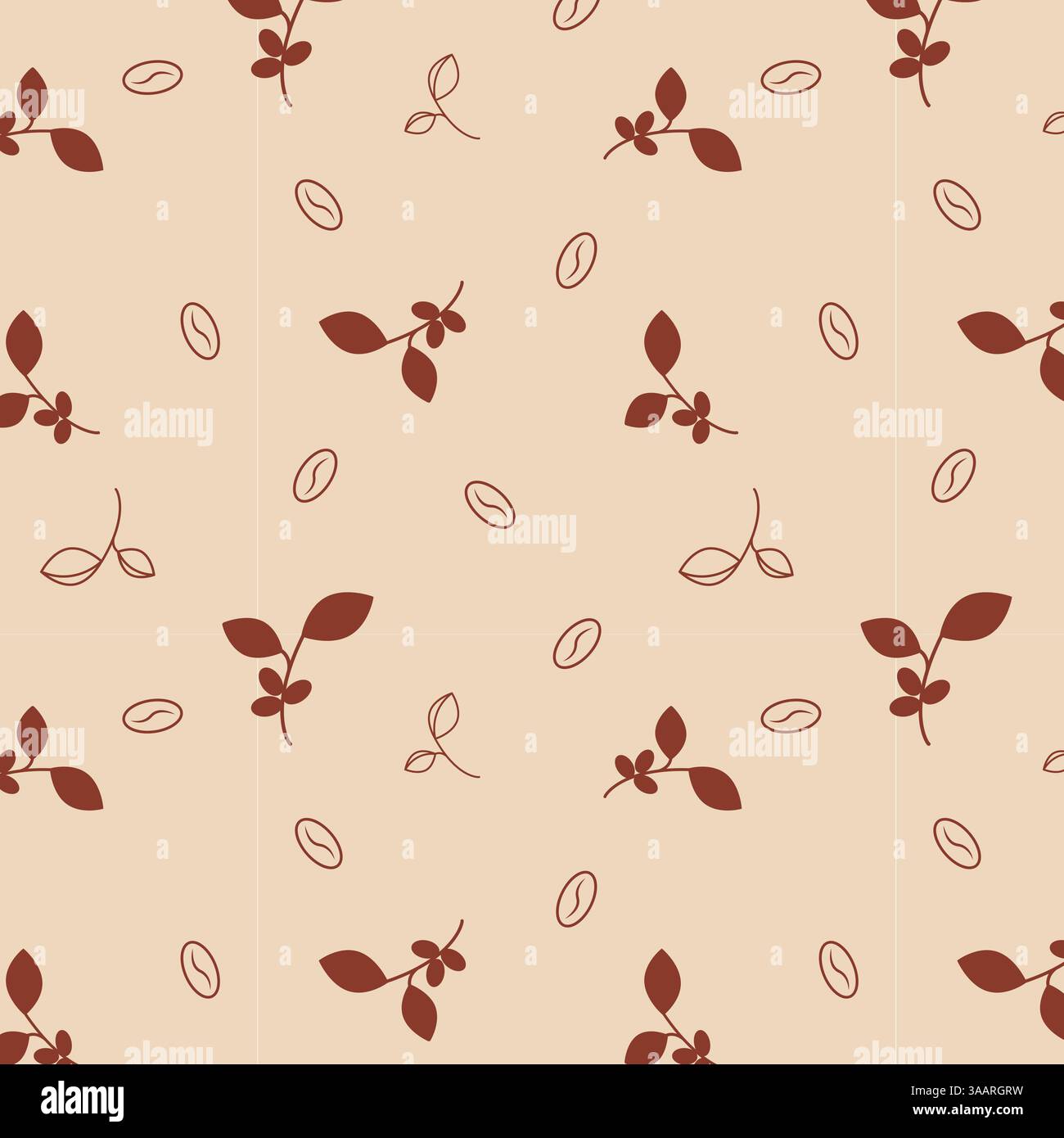 Pattern with coffee beans and branches with coffee fruits. Vector illustration Stock Vector