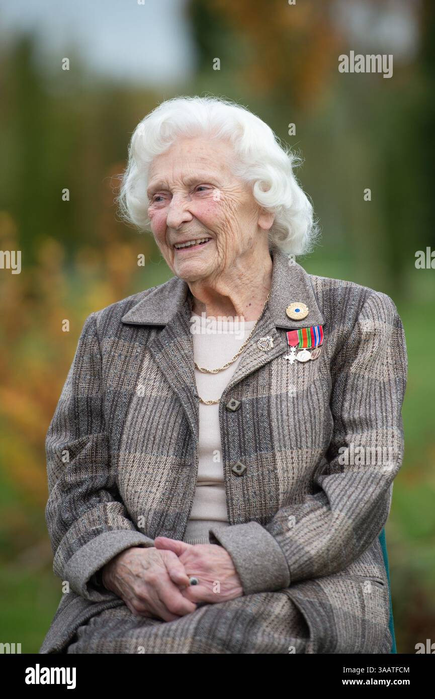 File photo dated 01/11/19 of Bletchley Park veteran Betty Webb, 96, at ...