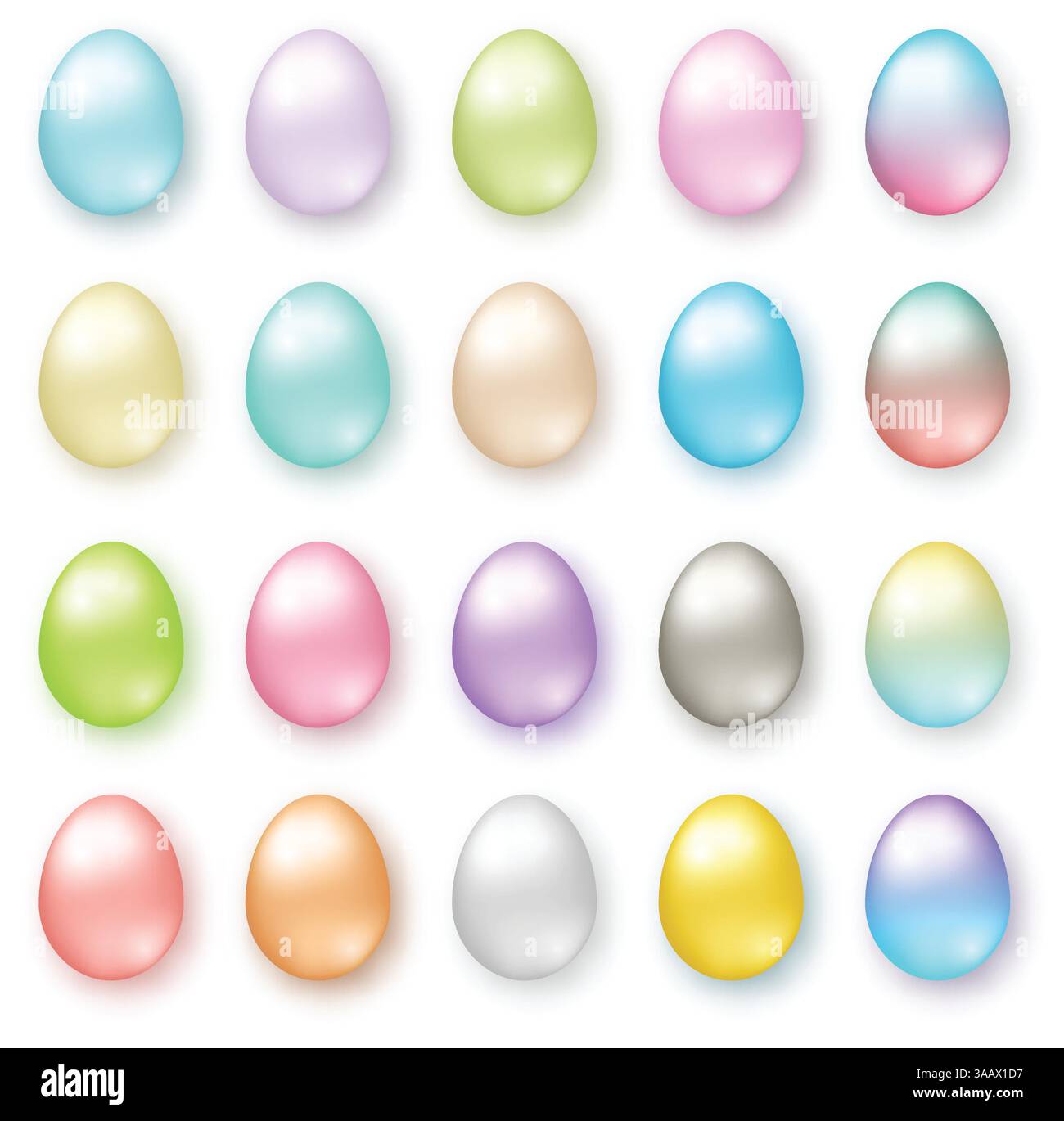 Set of realistic eggs on white background. Vector easter collection Stock Vector