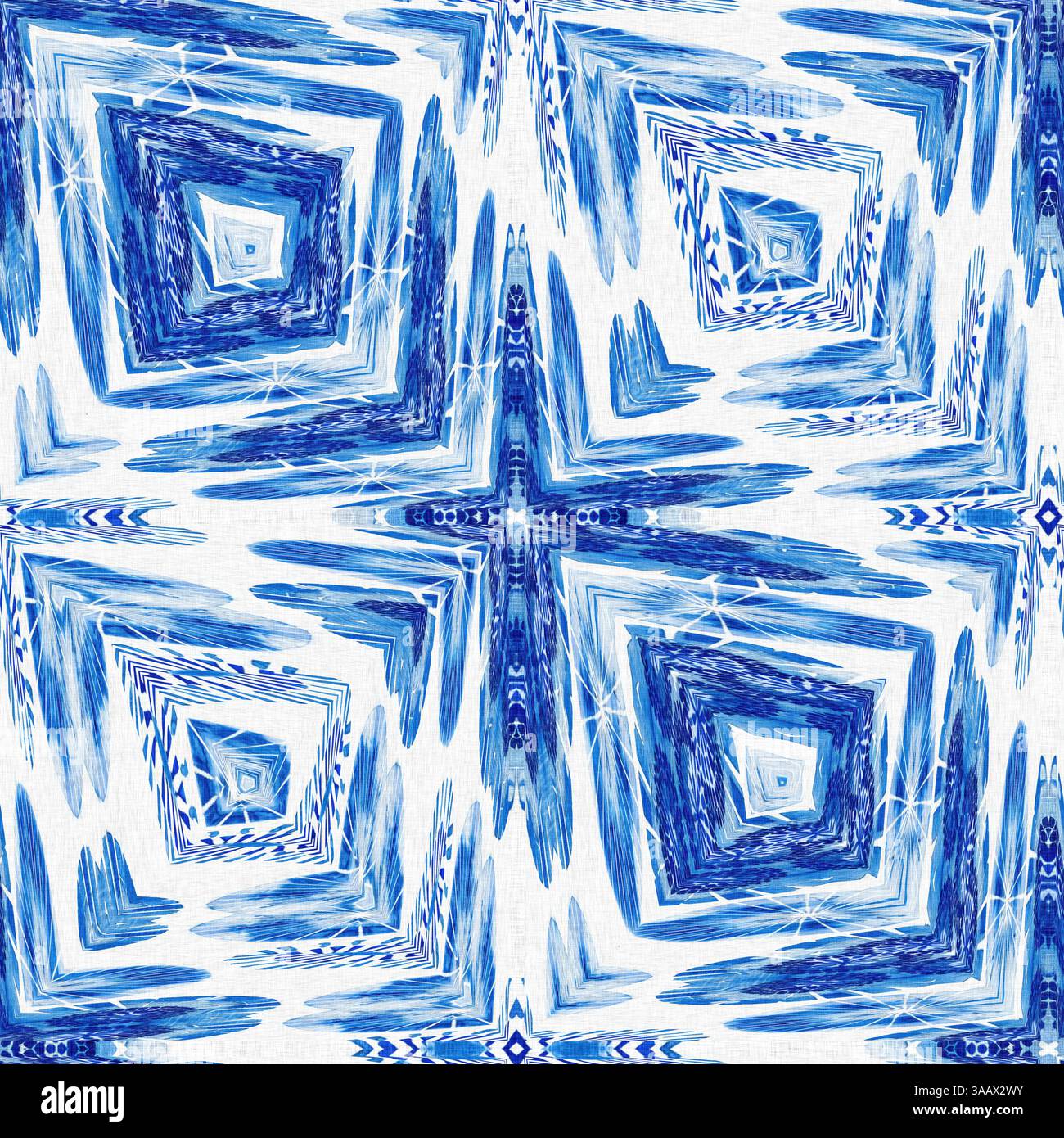 Geometric indigo shape seamless pattern. Irregular hand drawn batik ...