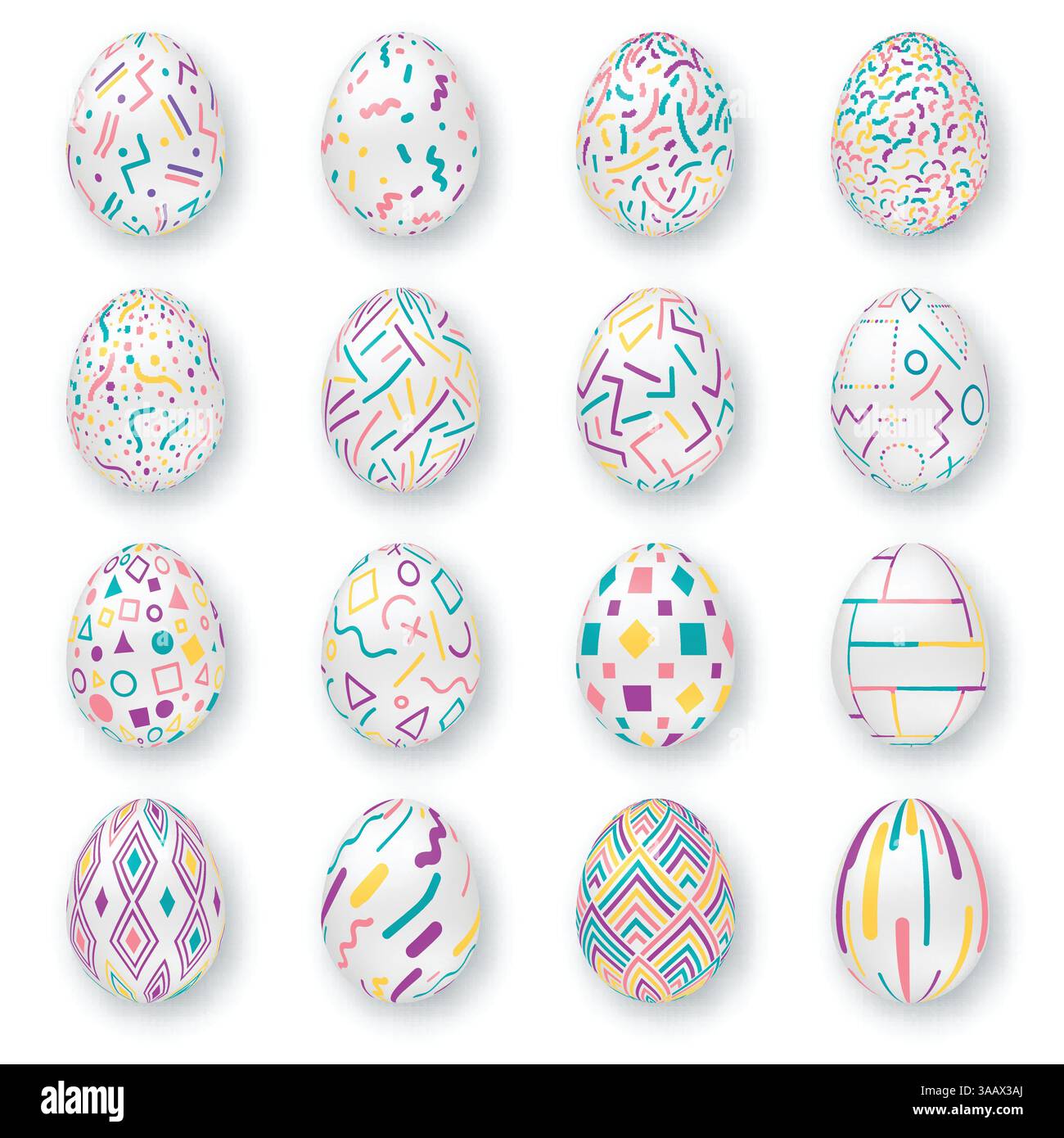 Set of ornate realistic eggs on white background. Vector easter collection Stock Vector