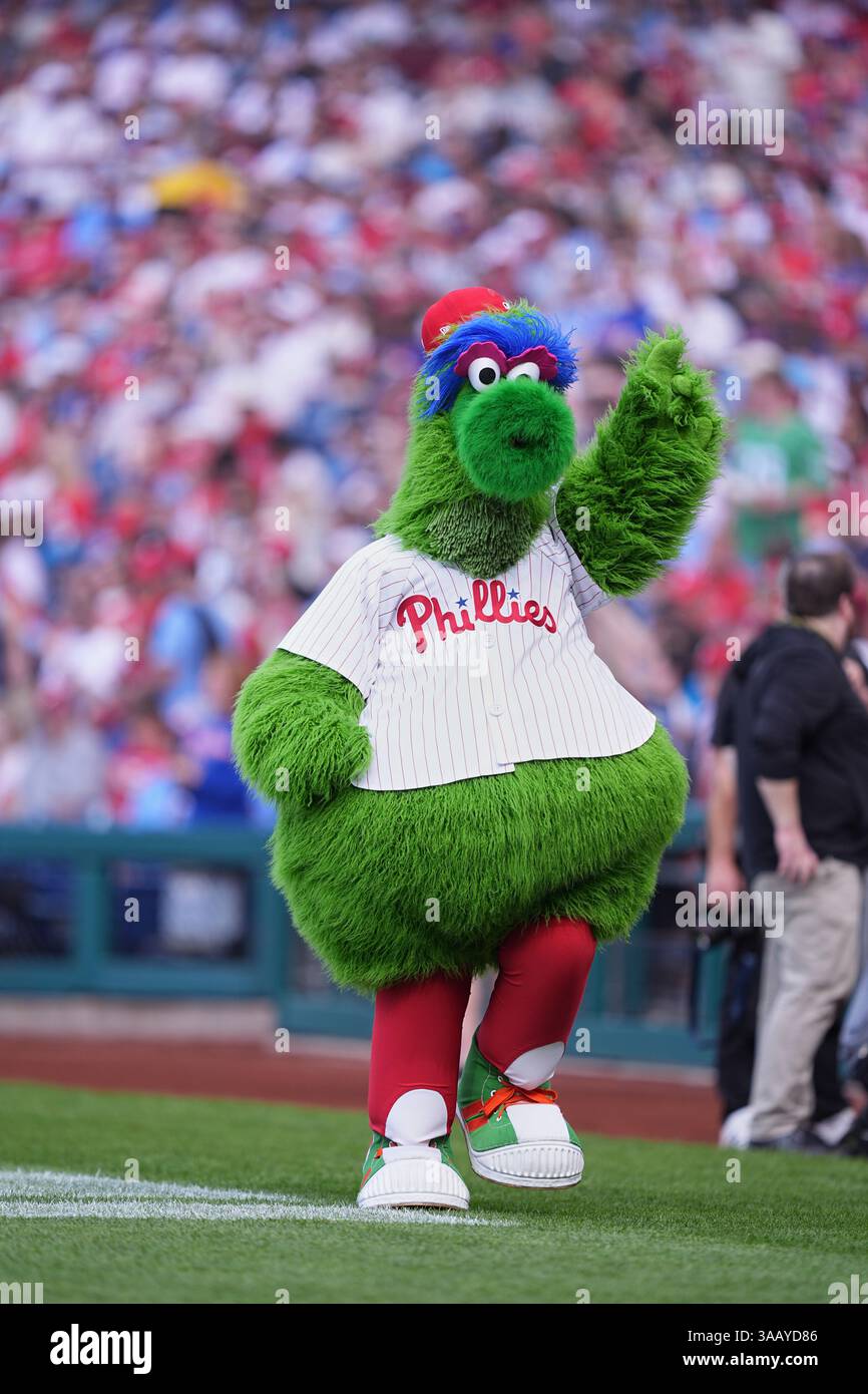 Philadelphia Phillies mascot, the Phillie Phanatic, in action during a ...