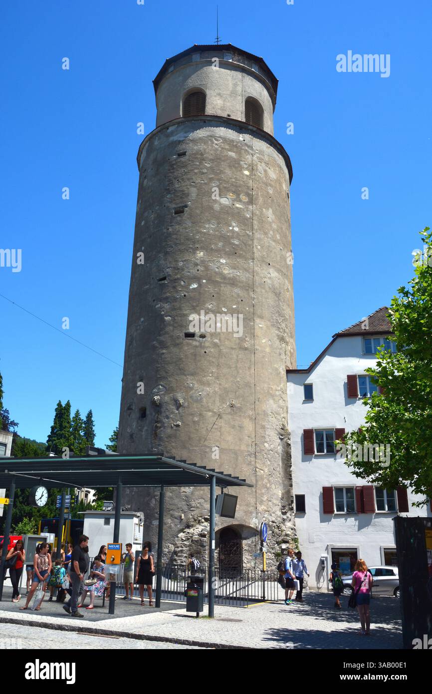 Feldkirch, Austria – July 1, 2015. Katzenturm tower in Feldkirch, Austria. First erected in 1507, the Katzenturm or the Cat Tower is one of the talles Stock Photo
