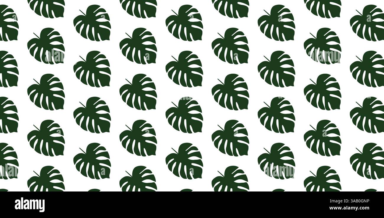 Tropical Monstera Leaf Seamless Pattern on White Background Stock Vector