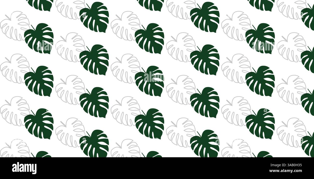 Monstera Leaf Seamless Pattern on White Background Stock Vector