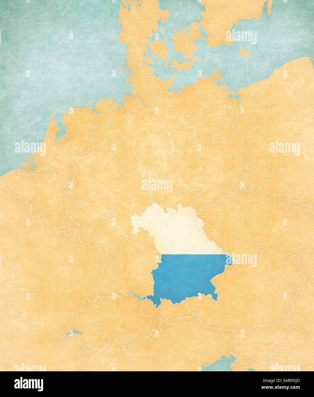 Bavaria (Bavarian flag) on the map of Germany in soft grunge and ...