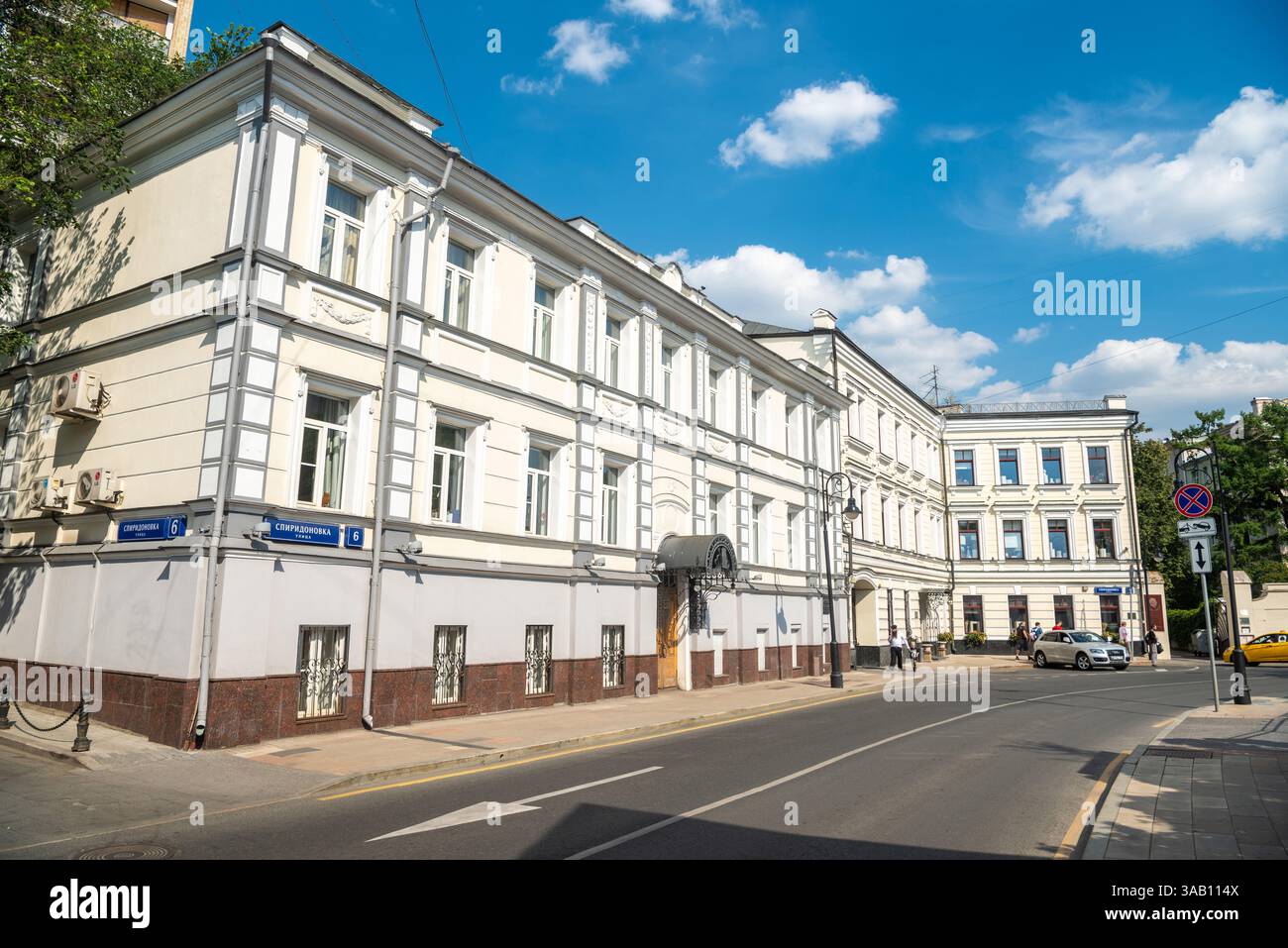 Moscow, Russia – June 29, 2018. Historic residential building, known as Markonetovs’ House at 6 Spiridonovka street in Moscow, Russia. The building in Stock Photo