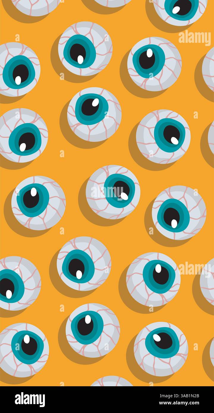 Spooky eyeballs on yellow background. Halloween vector seamless pattern Stock Vector
