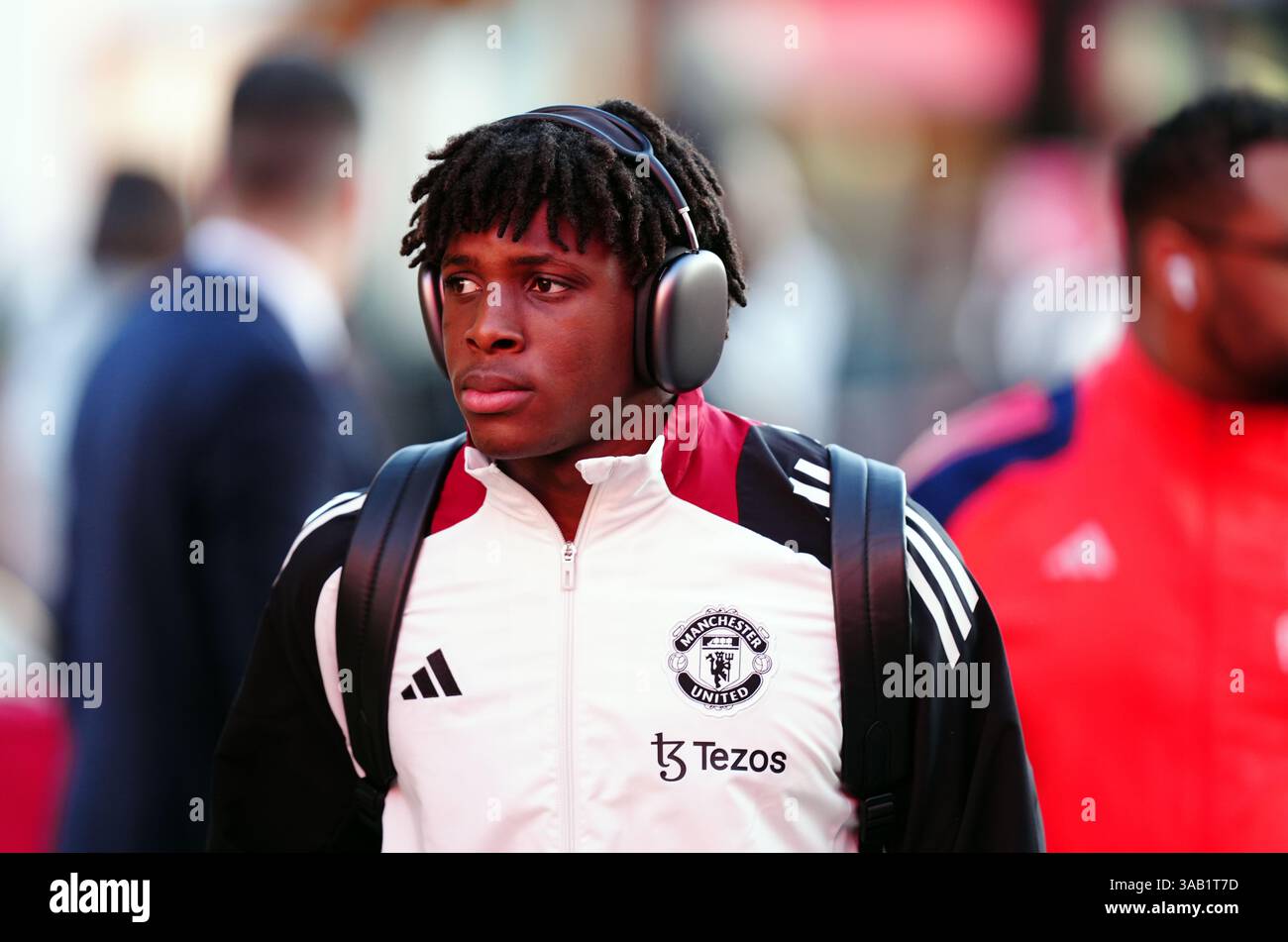 Manchester United's Patrick Dorgu ahead of the Premier League match at ...