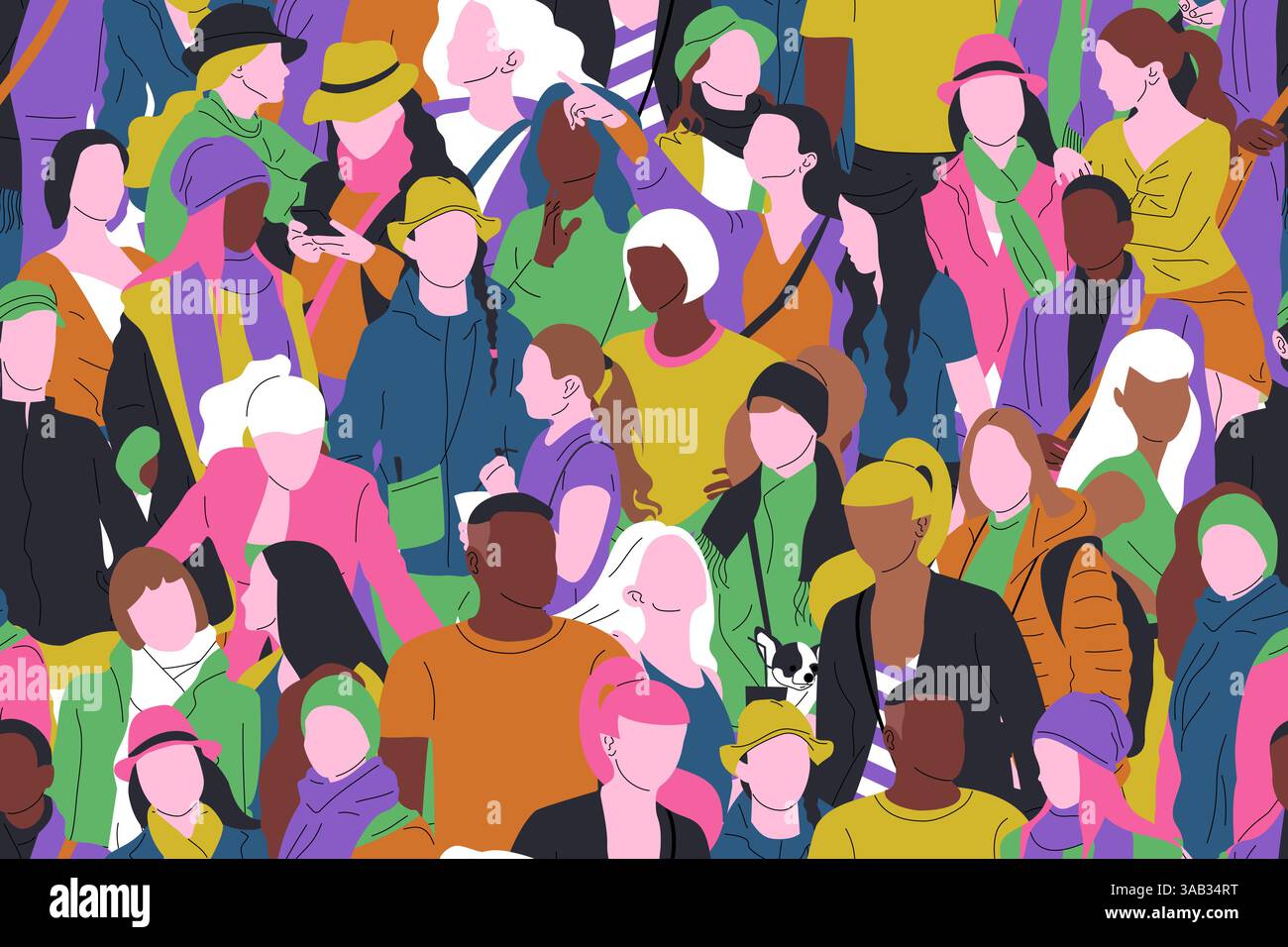Seamless pattern with crowd of different people, men and women ...