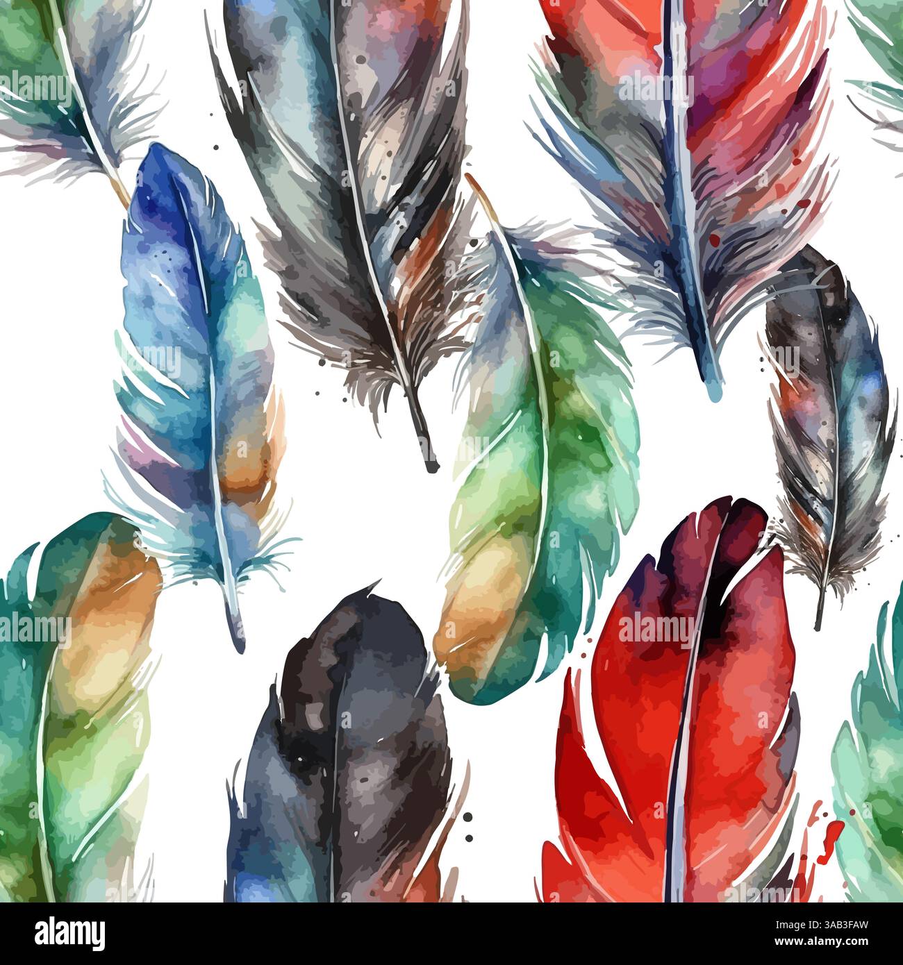 seamless background feathers colored . hand drawing. Not AI, Vector illustration. Stock Vector