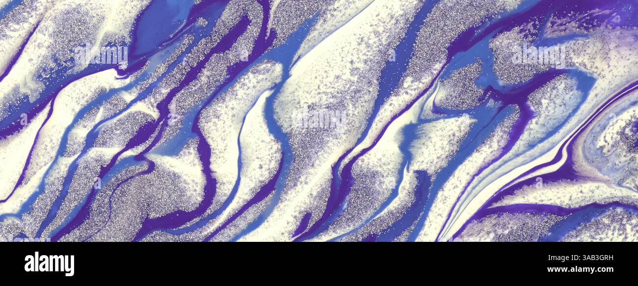 Abstract fluid art background silver, white and blue colors. Liquid ...