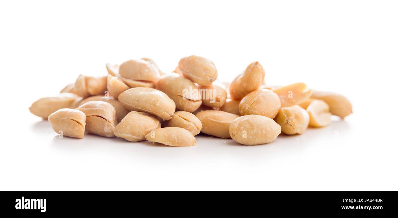 Roasted salted peanuts isolated on a white background. Stock Photo