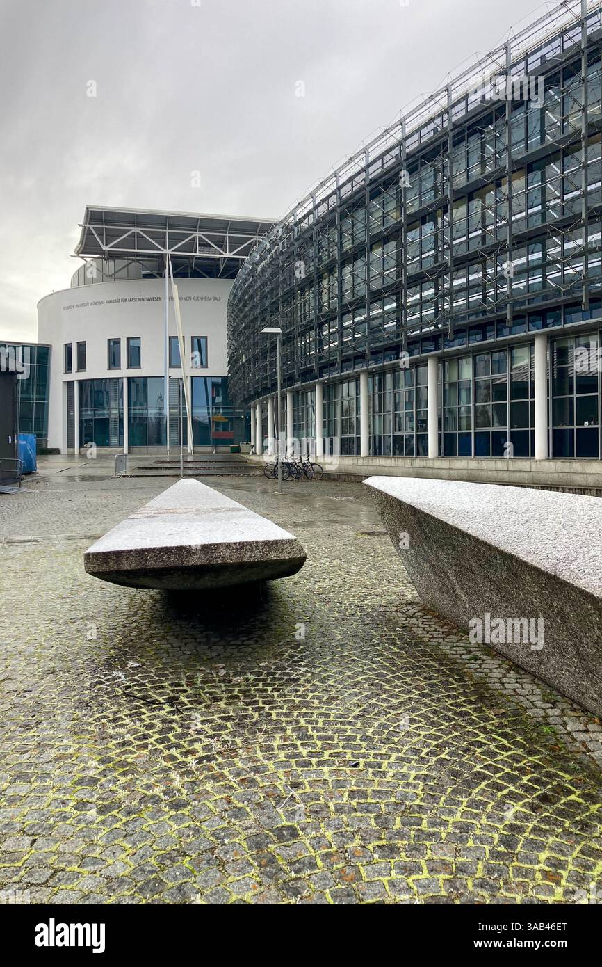 MUNICH, GERMANY - DECEMBER 2, 2024: Frosty morning in campus of Munich Garching Technical University - Smartphone Captured Stock Image