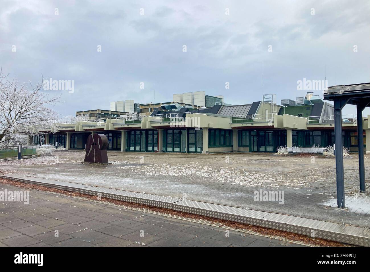 MUNICH, GERMANY - DECEMBER 2, 2024: Frosty morning in campus of Munich Garching Technical University - Smartphone Captured Stock Image