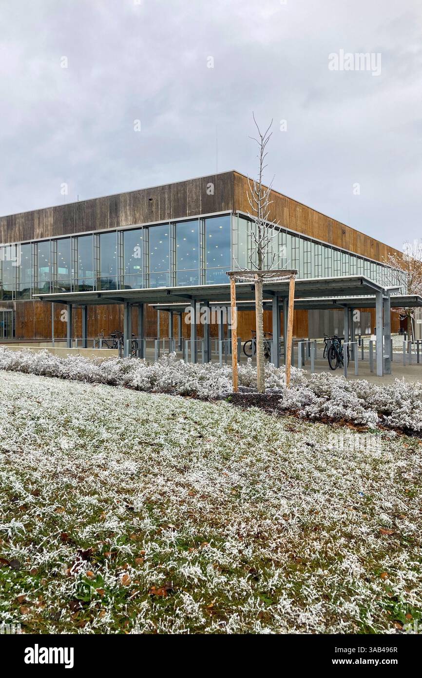 MUNICH, GERMANY - DECEMBER 2, 2024: Frosty morning in campus of Munich Garching Technical University - Smartphone Captured Stock Image