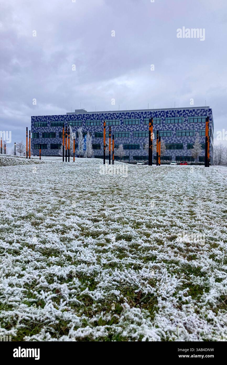 MUNICH, GERMANY - DECEMBER 2, 2024: Frosty morning in campus of Munich Garching Technical University - Smartphone Captured Stock Image