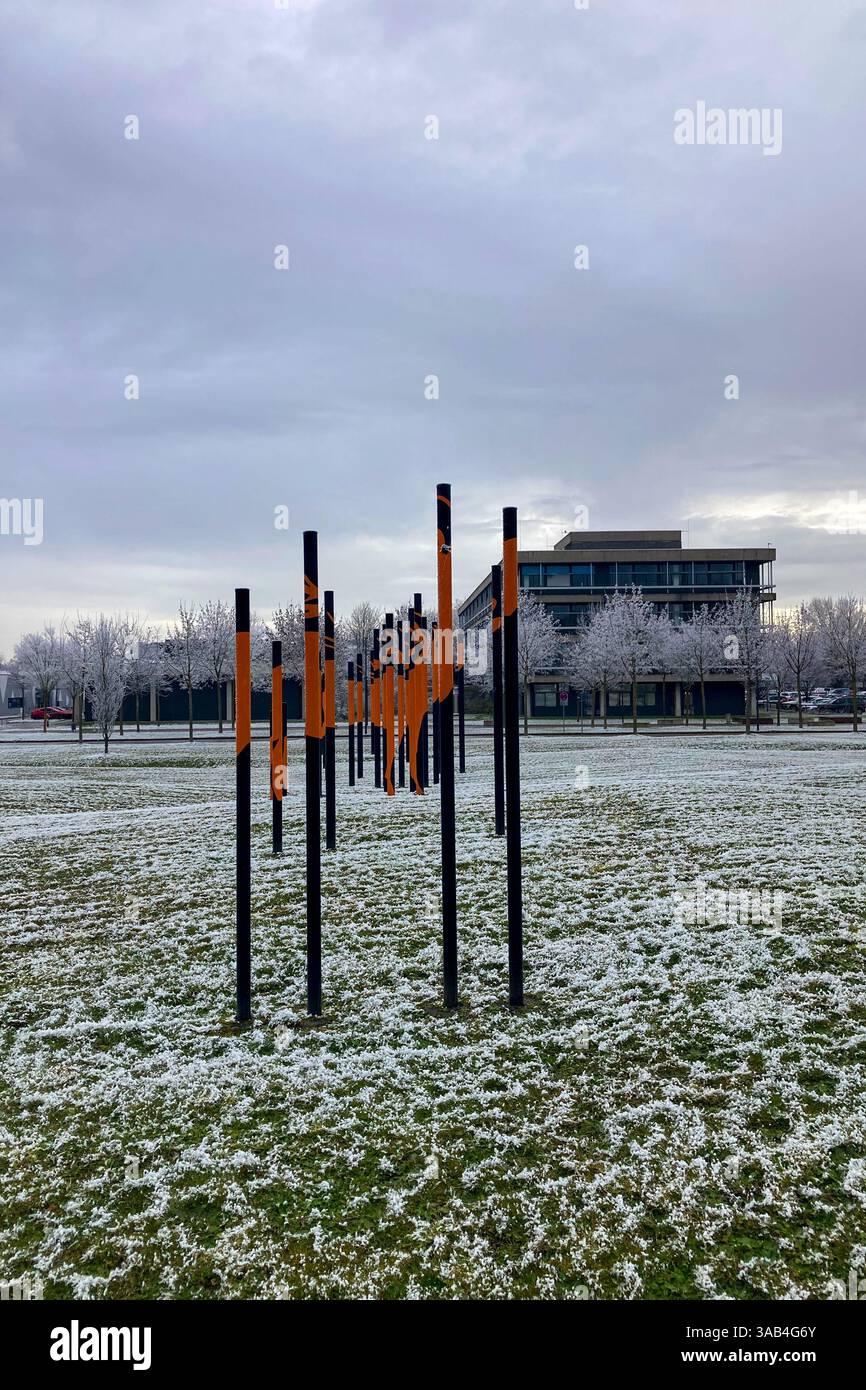 MUNICH, GERMANY - DECEMBER 2, 2024: Frosty morning in campus of Munich Garching Technical University - Smartphone Captured Stock Image