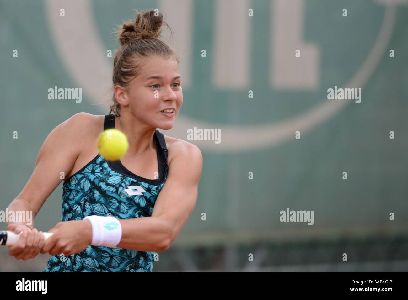 May 16, 2018 - Trnava, Slovakia - MAJA CHWALINSKA of Poland in her first round match in the Empire Slovak Open tennis tournament in Trnava Slovakia (Credit Image: © Christopher Levy via ZUMA Wire) Stock Photo