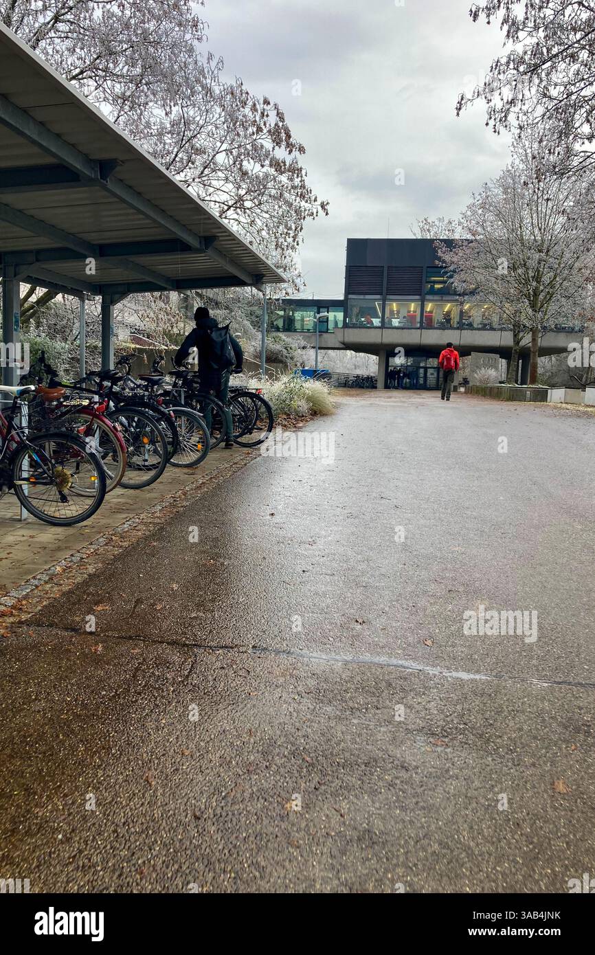 MUNICH, GERMANY - DECEMBER 2, 2024: Frosty morning in campus of Munich Garching Technical University - Smartphone Captured Stock Image