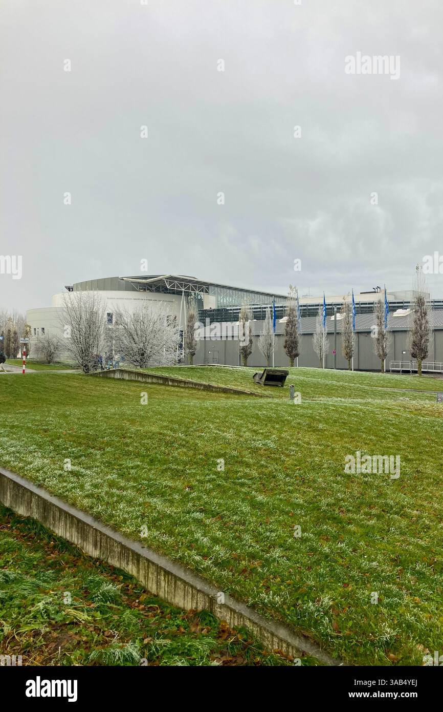 MUNICH, GERMANY - DECEMBER 2, 2024: Frosty morning in campus of Munich Garching Technical University - Smartphone Captured Stock Image
