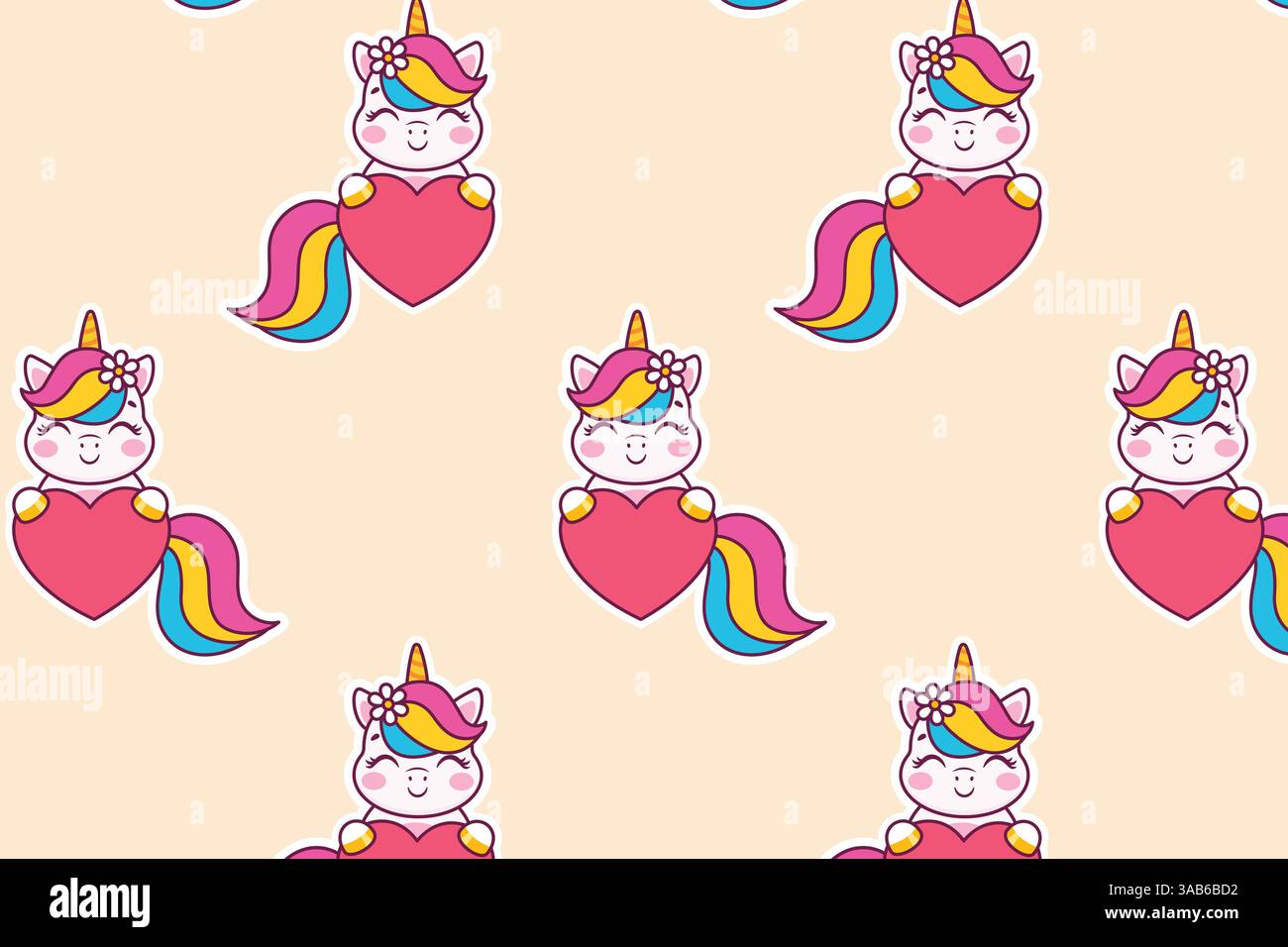 Cute cartoon unicorn and rainbow. Vector children's pattern. Stock Vector