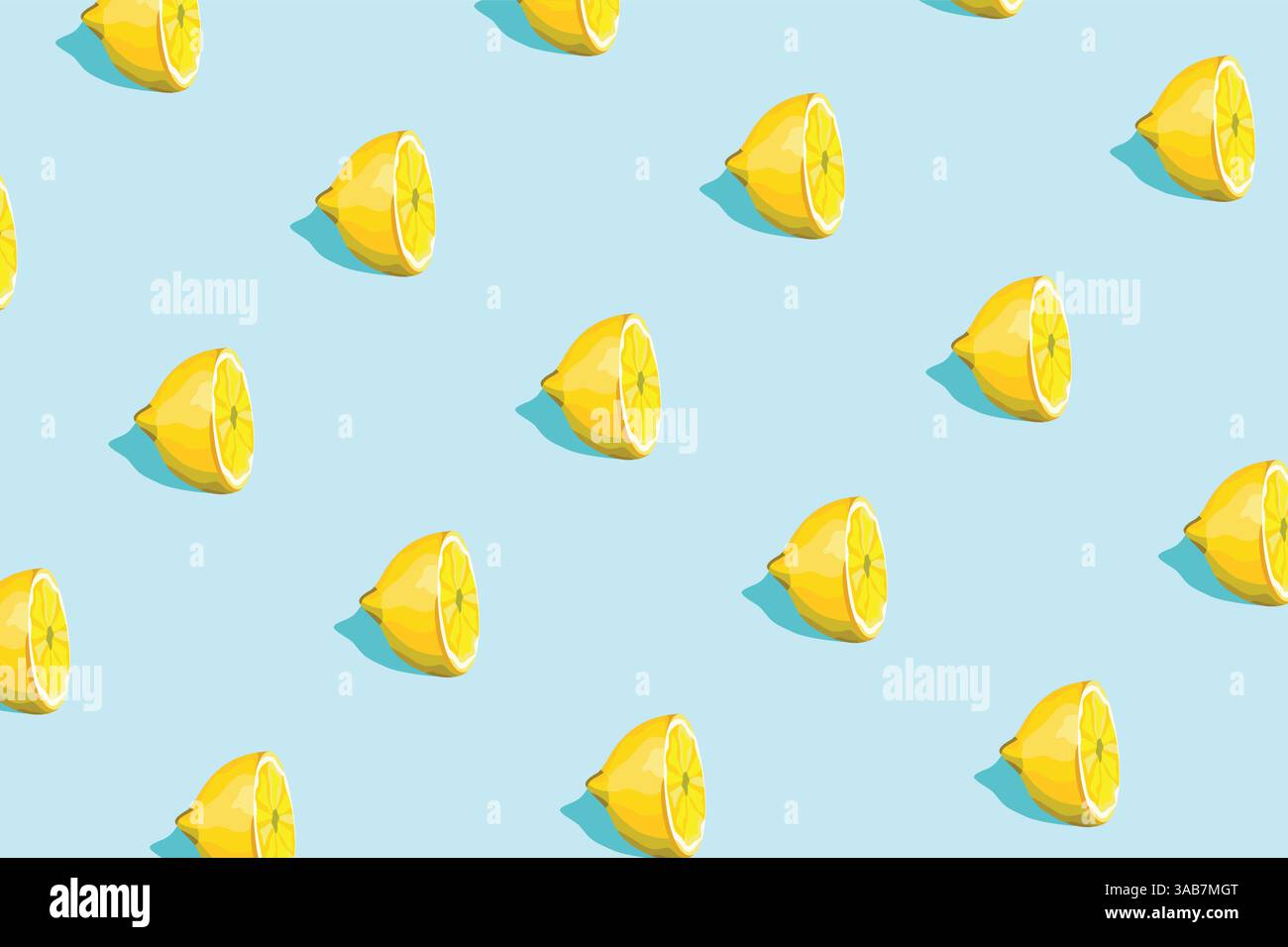 Pattern with fresh lemon slices on light blue background. Creative concept. Vector illustration Stock Vector