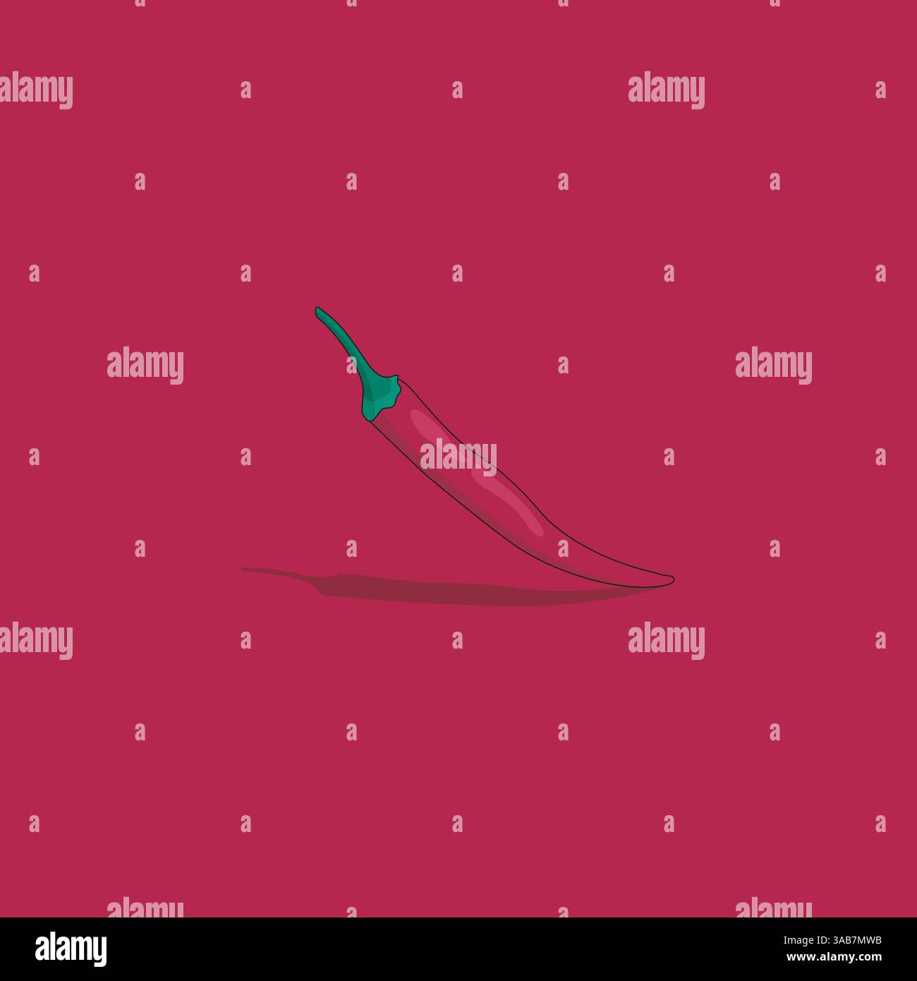 Red chili pepper isolated on red background. Vector illustration Stock Vector