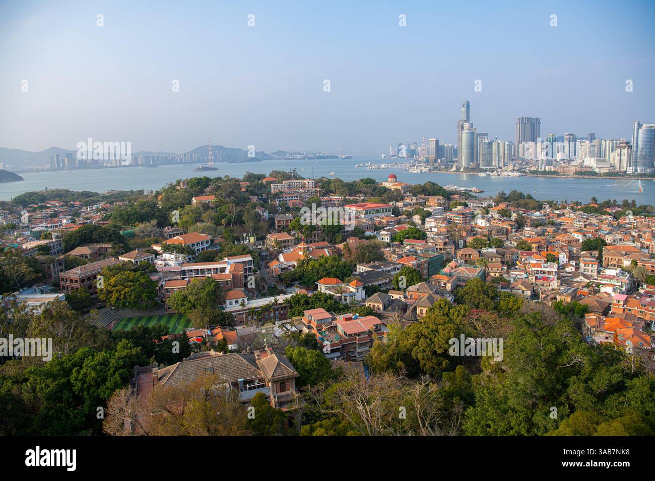 Panoramic view of Gulangyu Island in Xiamen, China, copy space for text Stock Photo