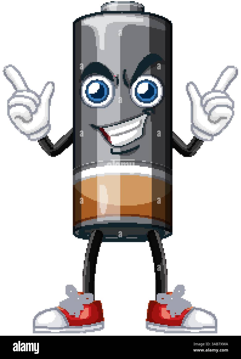 A lively battery character with expressive eyes and sneakers ...