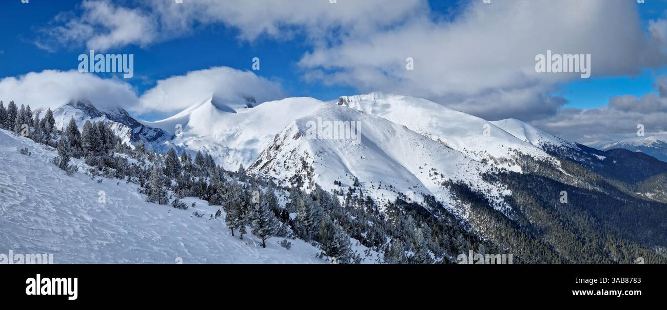 Beautiful Pirin mountains peaks covered with snow. Winter panoramic view at Bansko ski resort in Bulgaria - Smartphone Captured Stock Image