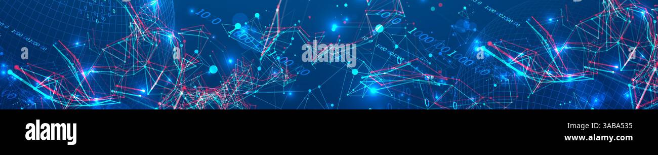 Digital network & data flow in cyberspace theme background. Futuristic digital network with interconnected nodes, glowing data points, and dynamic lin Stock Vector