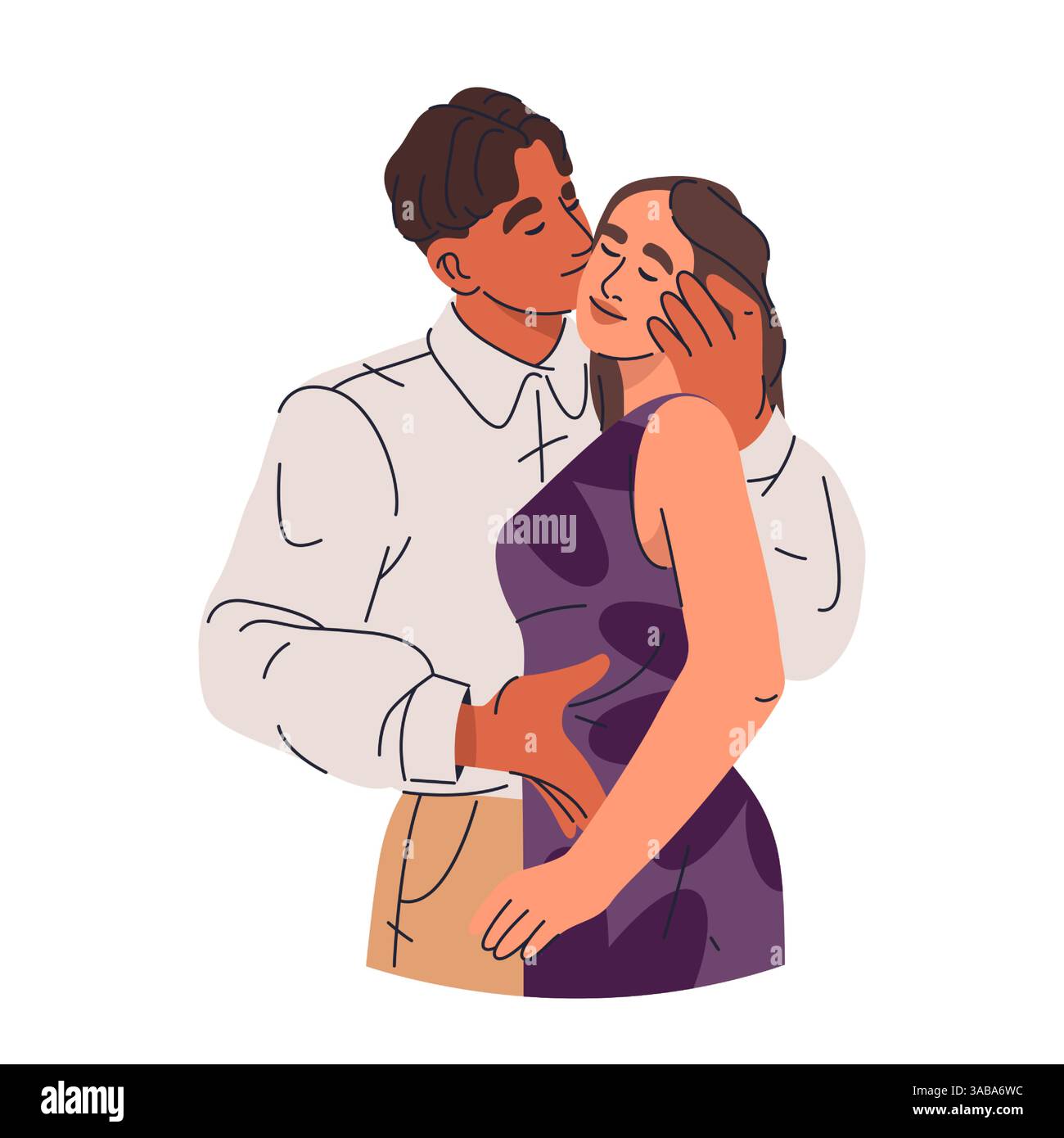 Pregnant woman and man kissing. Vector couple kiss. Wife and husband ...