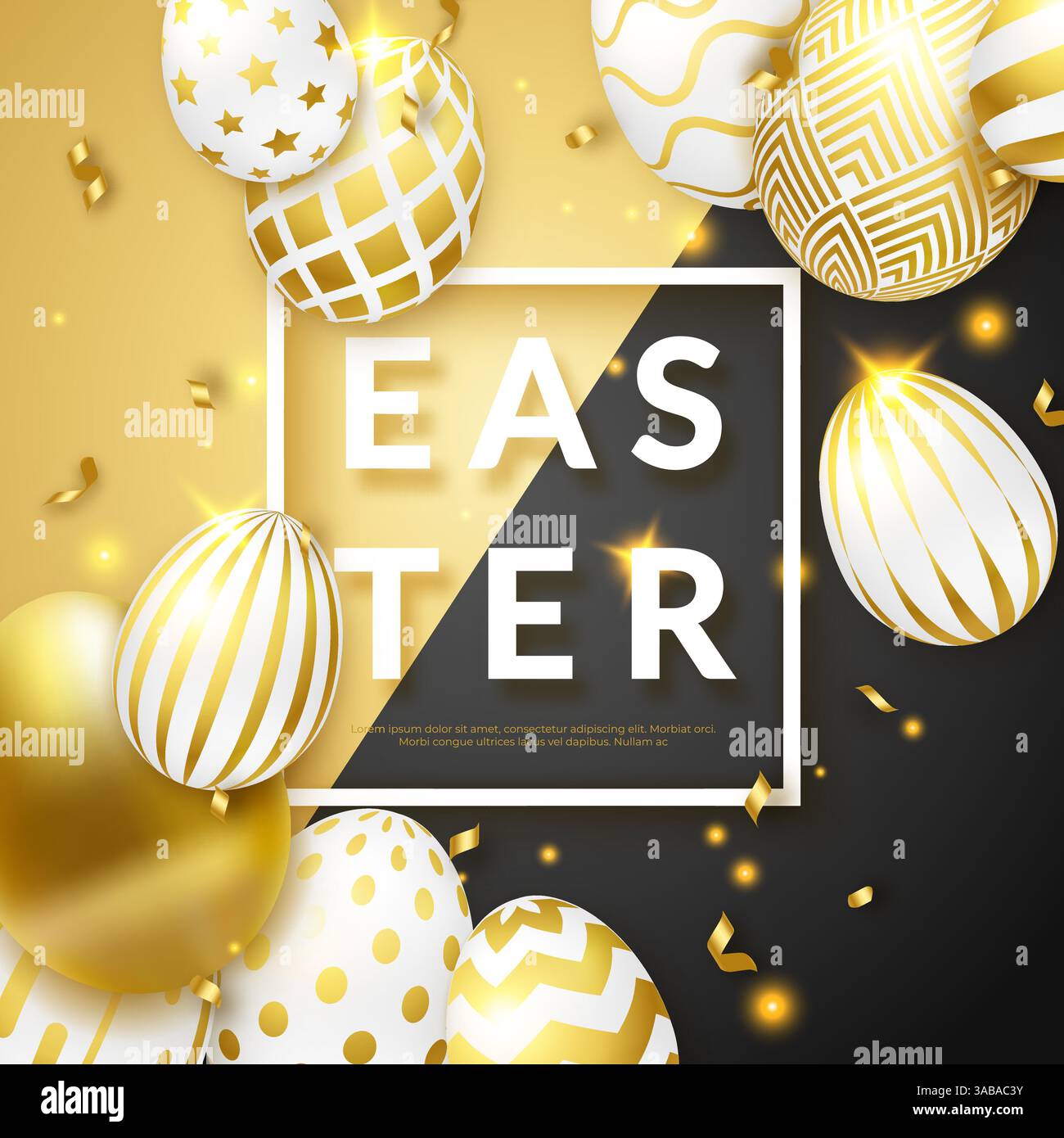 Easter black and gold background with realistic golden decorated eggs ...