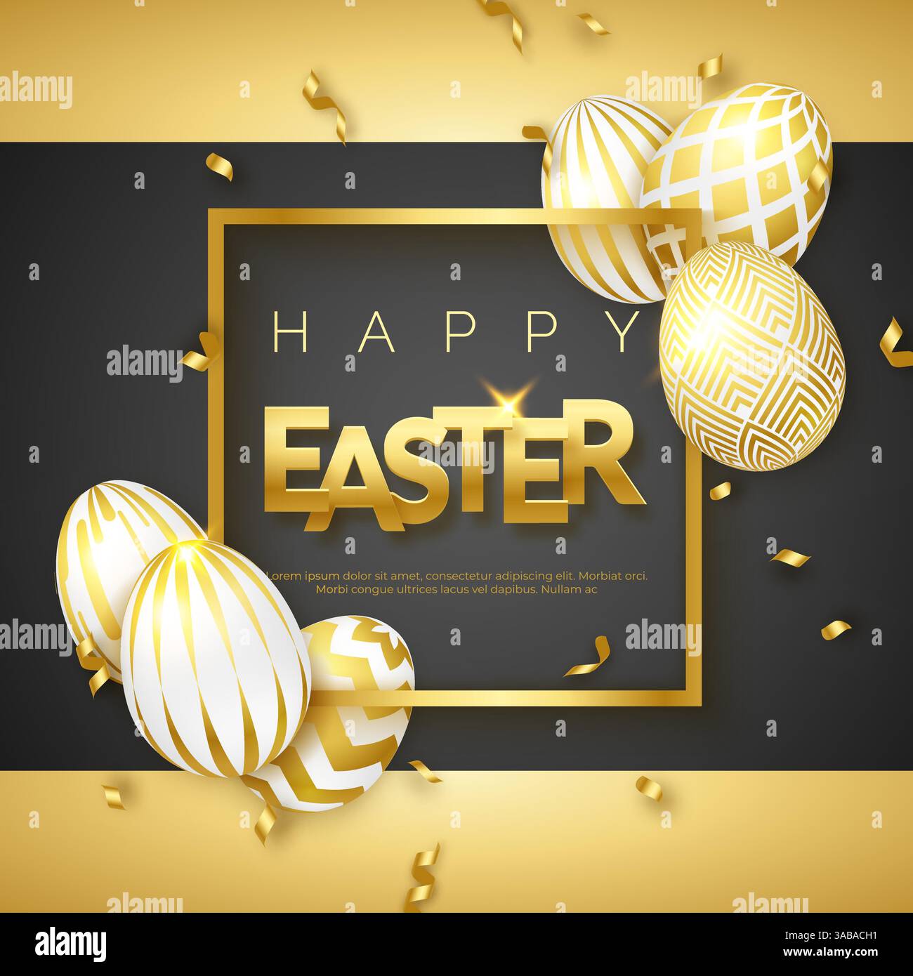 Easter black and gold background with realistic golden decorated eggs ...