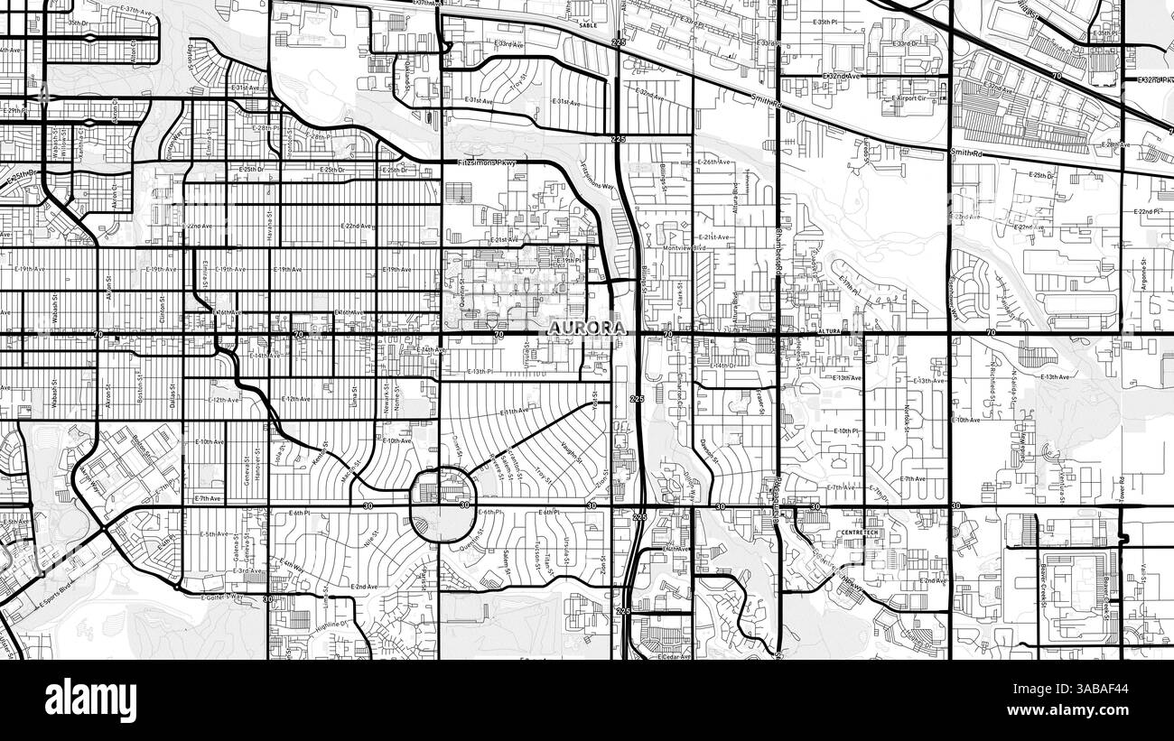 Minimalist Aurora Street Map with Labels and Neighborhoods with many ...