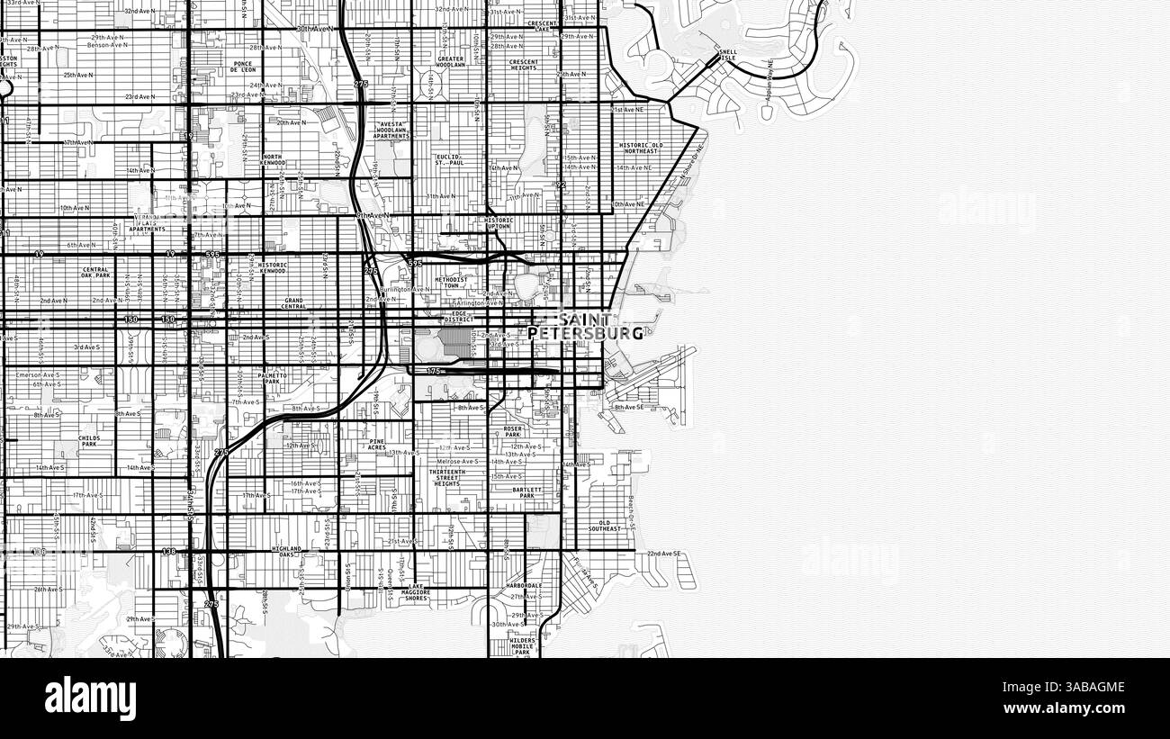 Minimalist St. Petersburg Street Map with Labels and Neighborhoods with ...