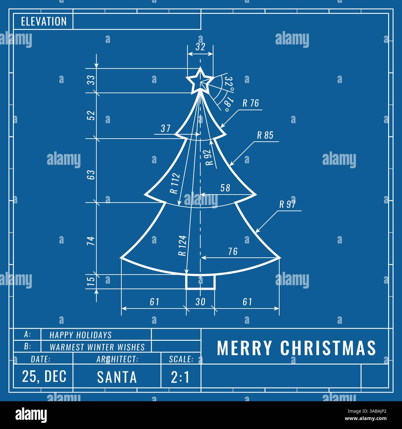 Christmas tree as technical blueprint drawing. Christmas technical ...
