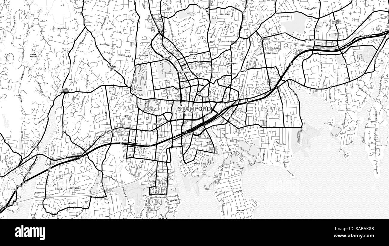 Minimalist Stamford Street Map with Labels and Neighborhoods with many ...