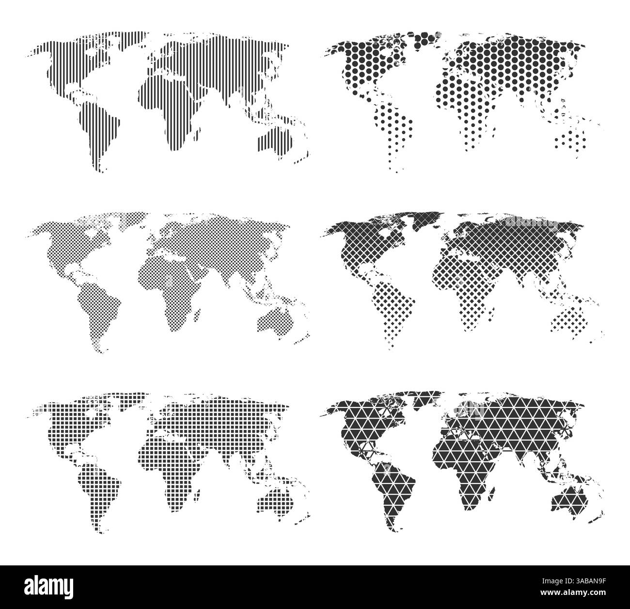 Set of six vector world maps with different patterns. Maps with dots ...