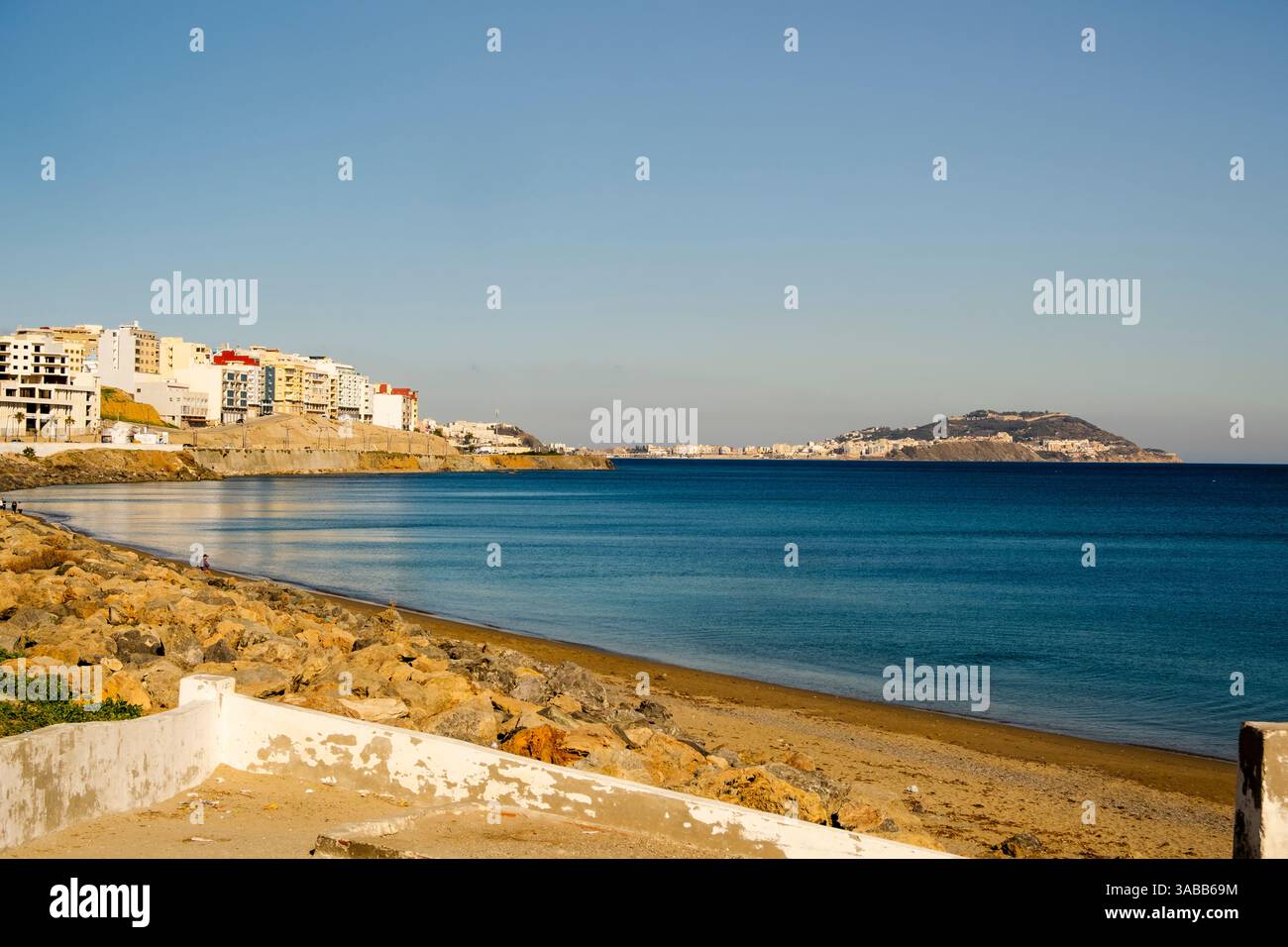Beautiful view from Moroccan Fnideq to Spanish Ceuta on a sunny day, Morocco, Africa Stock Photo