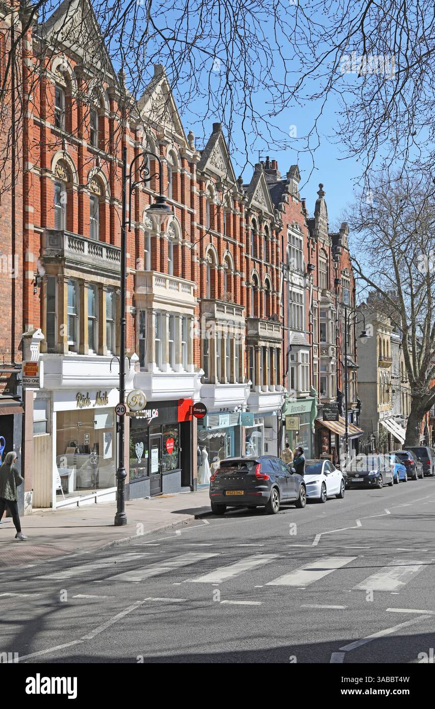 Hampstead High Street, London, UK. Shows shops, bars and restaurants in one of the most affluent areas of London. Stock Photo