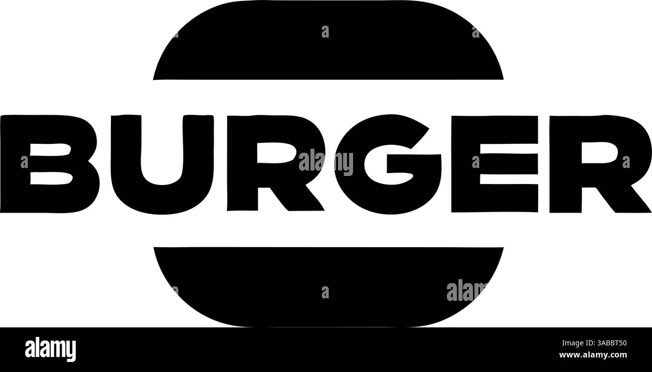 Burger text with minimal icon style in black font isolated on white ...
