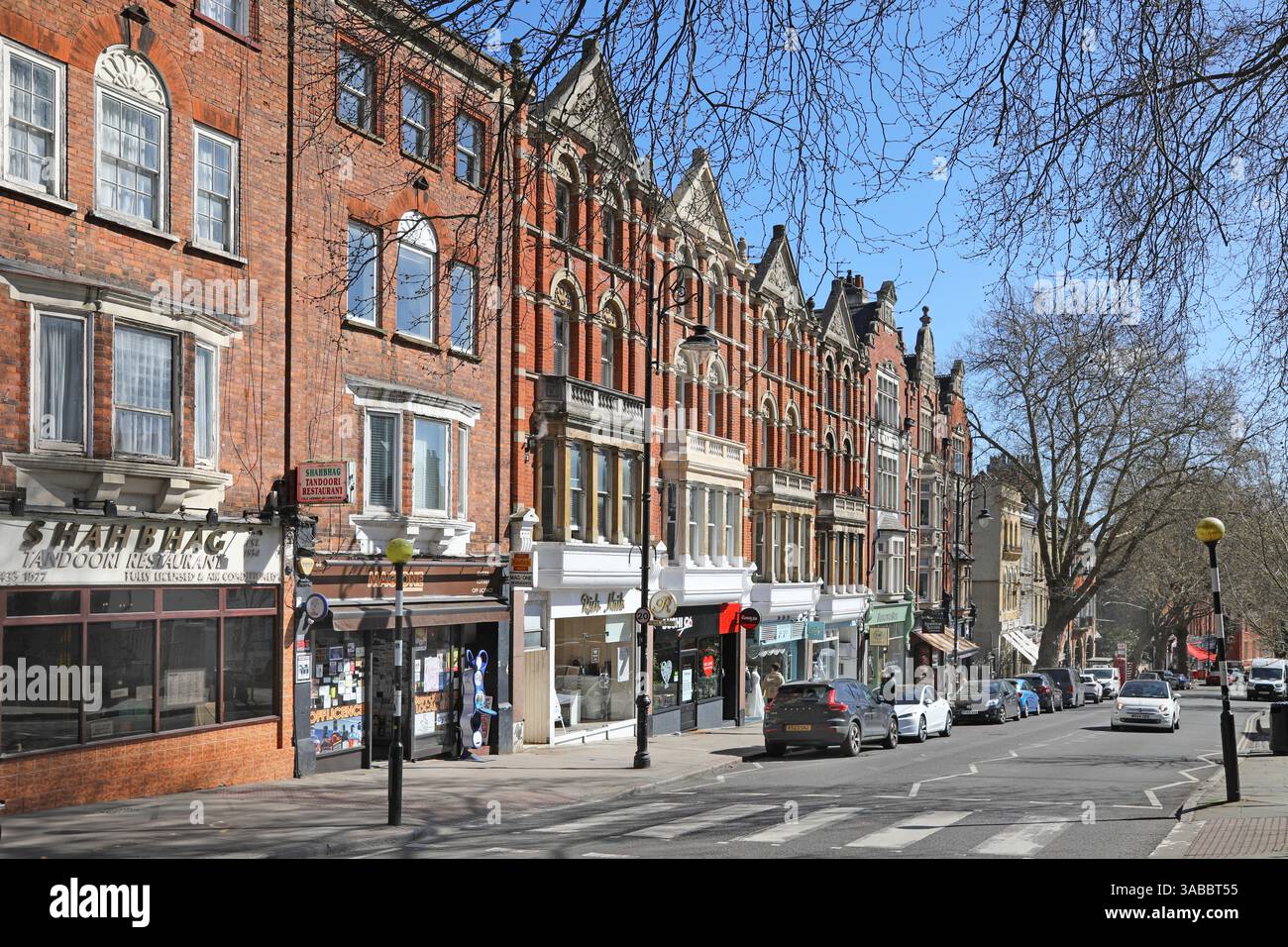Hampstead High Street, London, UK. Shows shops, bars and restaurants in one of the most affluent areas of London. Stock Photo
