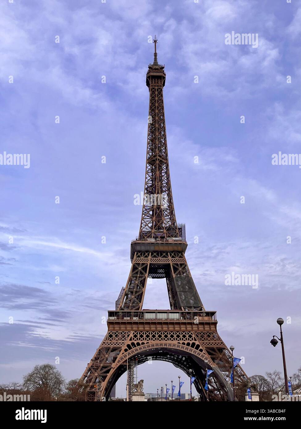 Eiffel tower on a cloudy day, blue sky background - Smartphone Captured Stock Image