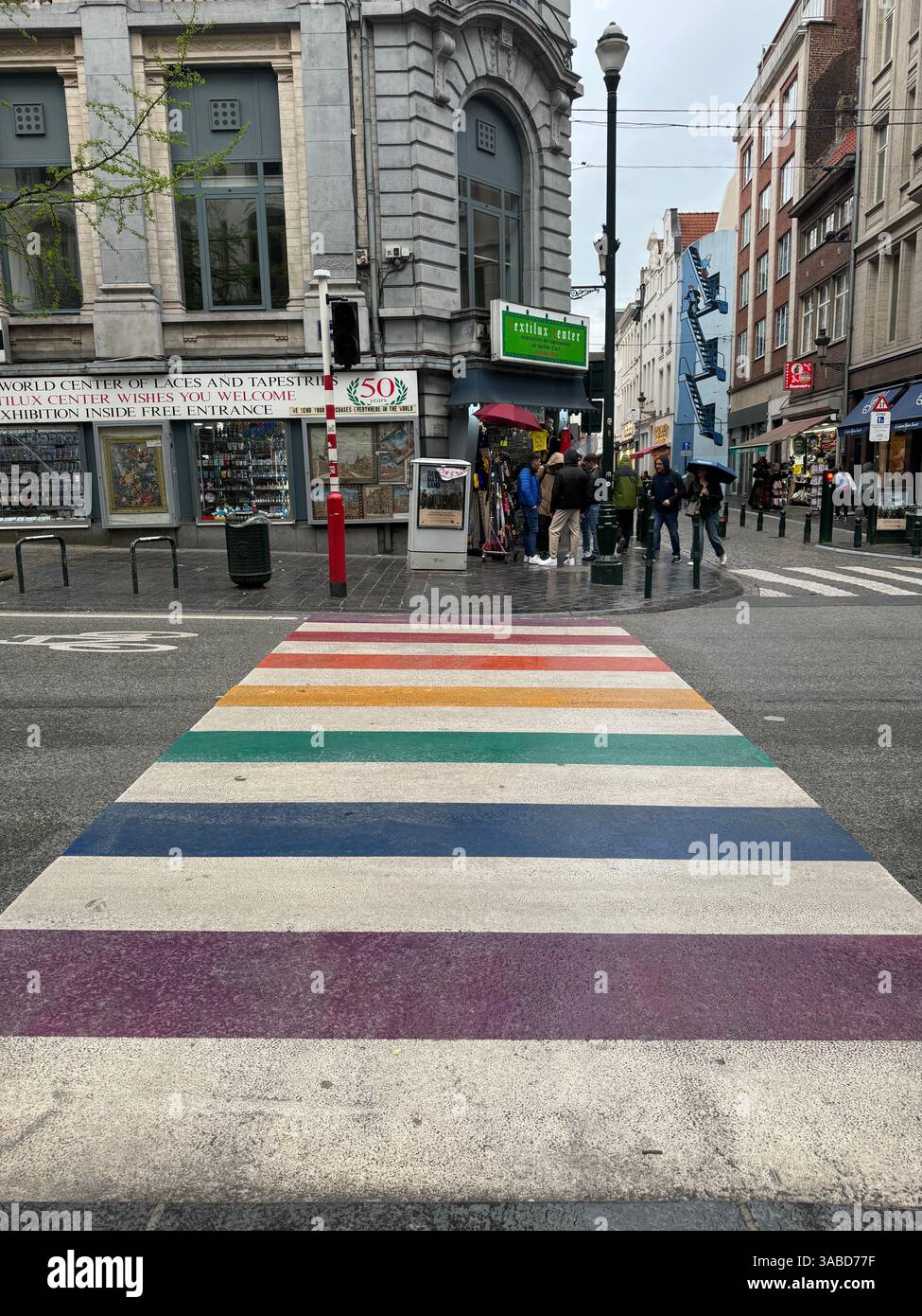 Rainbow crossing in Brussels, Belgium | Celebrate LGBTQ Community | Roads and Buildings in Belgium - Smartphone Captured Stock Image