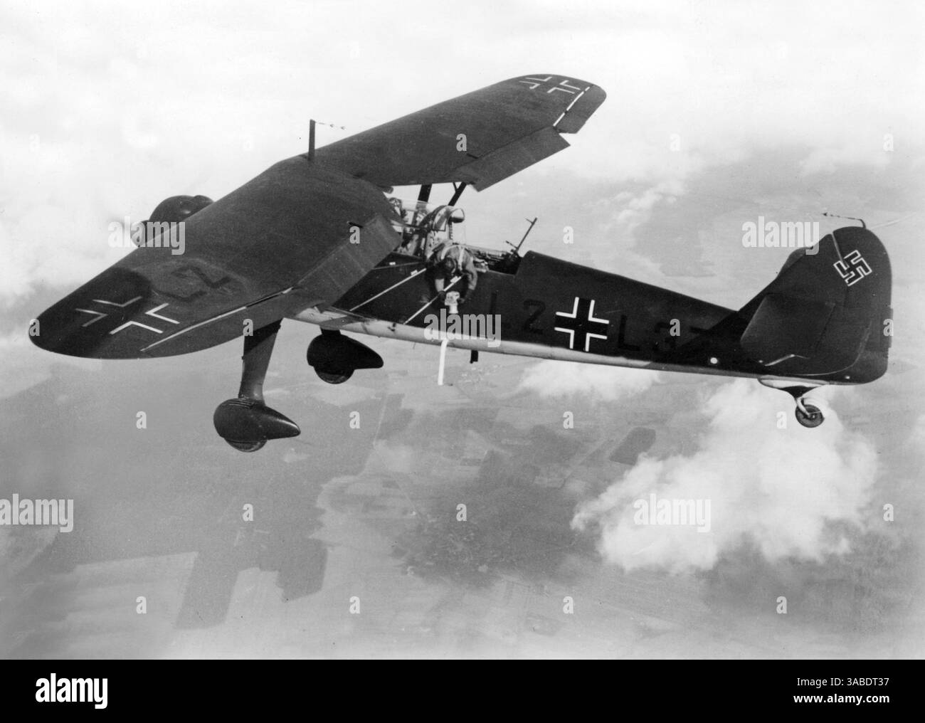 WW2 Schaller propaganda photo of German Henschel Hs 123 biplane
